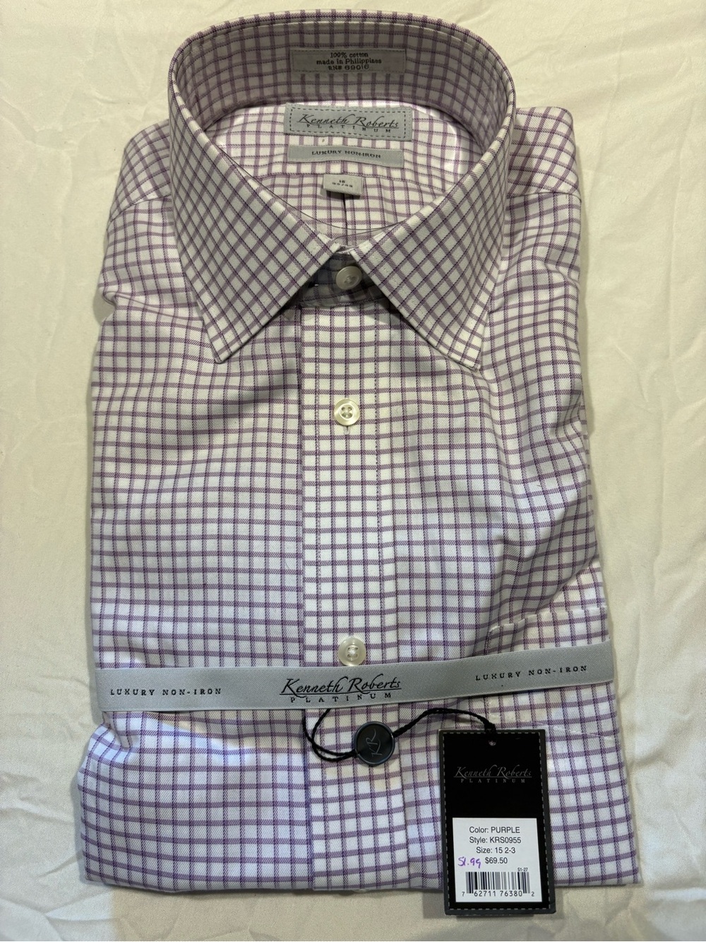 Kenneth Roberts Purple Windowpane Dress Shirt